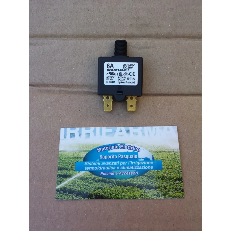 Dettaglio faston Disgiuntore termico di protezione 6 A con tasto reset irrifarma.it