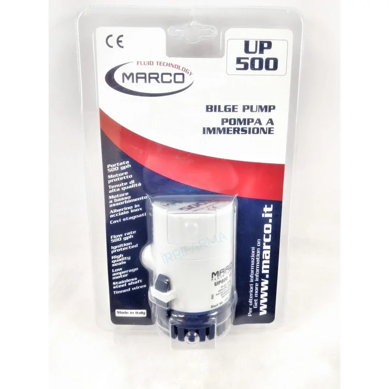 Dettaglio confezione vendita Pompa di sentina UP500 ad immersione 12V Marco irrifarma.it