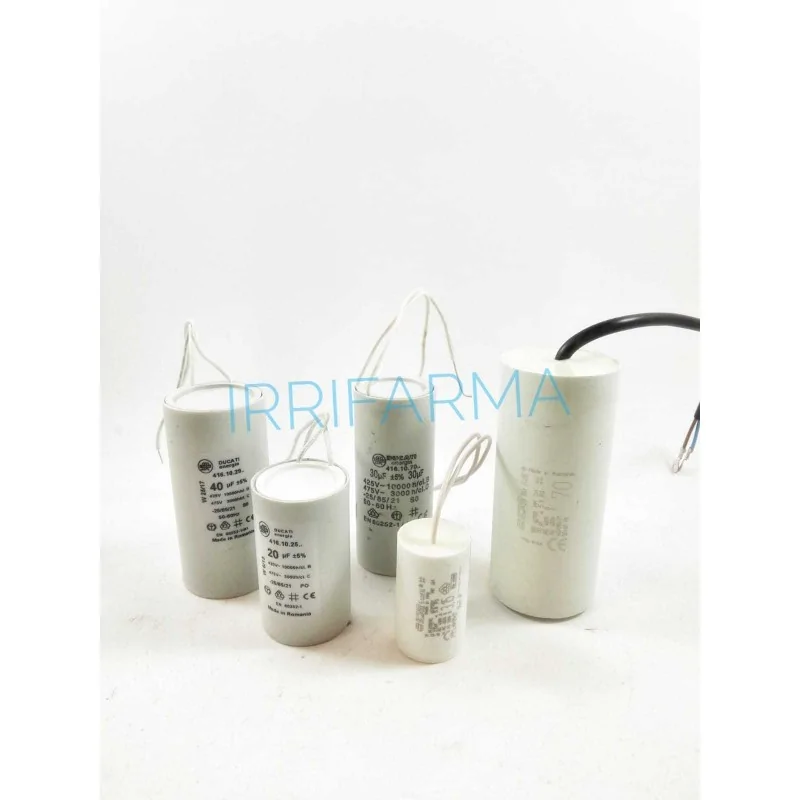 Dettaglio gamma disponibile Condensatore spunto di marcia 40 uf 450V AC attacco a fili irrifarma.it