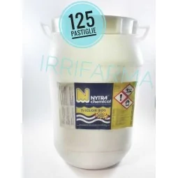 Pastiglie cloro piscina 25 kg – Tricloro 90% 200 g a lenta dissoluzione (formato risparmio) irrifarma.it