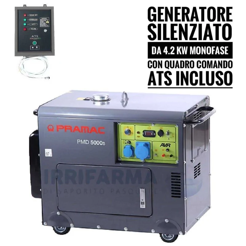 Generatore di corrente silenziato Monofase 4.2 KW pramac PMD 5000S con ATS irrifarma.it