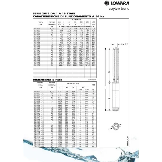 Corpo Pompa per pozzo 275 L/mi Lowara Z612 per motore sommerso 4" e 6"
