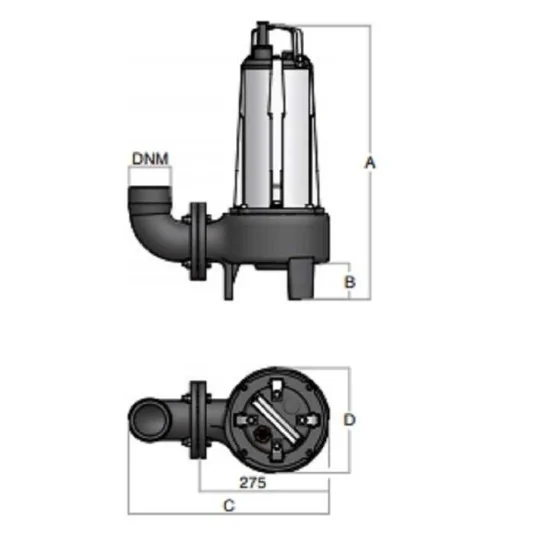 Dettaglio dimensioni Pompa sommersa acque nere Semisom SM/50/900 BBC irrifarma.it