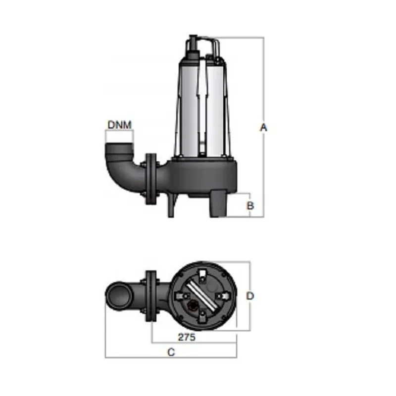 Dimensioni Pompa sommersa Semisom SM/50/1000 acque sporche 3Hp BBC irrifarma.it