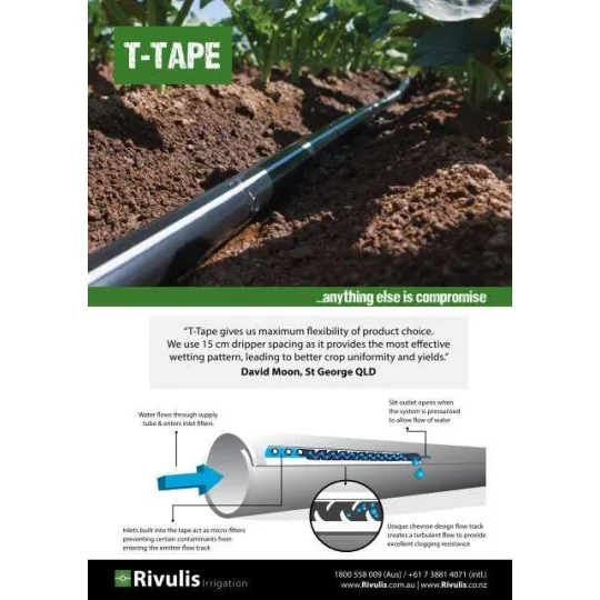 Dettagli tecnici Manichetta gocciolante passo 20 T-TAPE 508/20 da 2300 metri Rivulis irrifarma.it