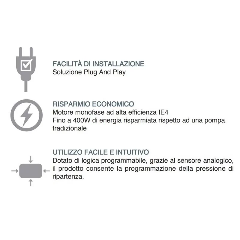 Dettaglio vantaggi Pompa autoadescante autoclave inverter Mèta Small Calpeda a velocità variabile 220v irrifarma.it