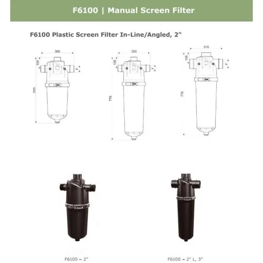 Dimensioni Filtro a rete 3" in linea a T 130 micron per irrigazione F6100 Rivulis irrifarma.it