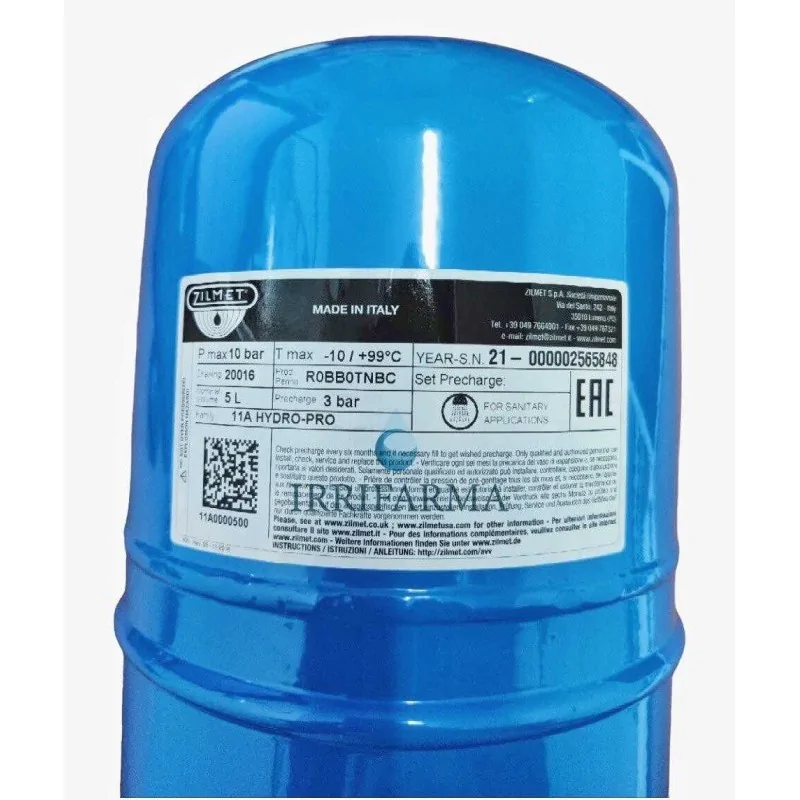 Dettagli tecnici Vaso di espansione Zilmet HydroPro 5 litri per autoclave e anticolpo d’ariete irrifarma.it