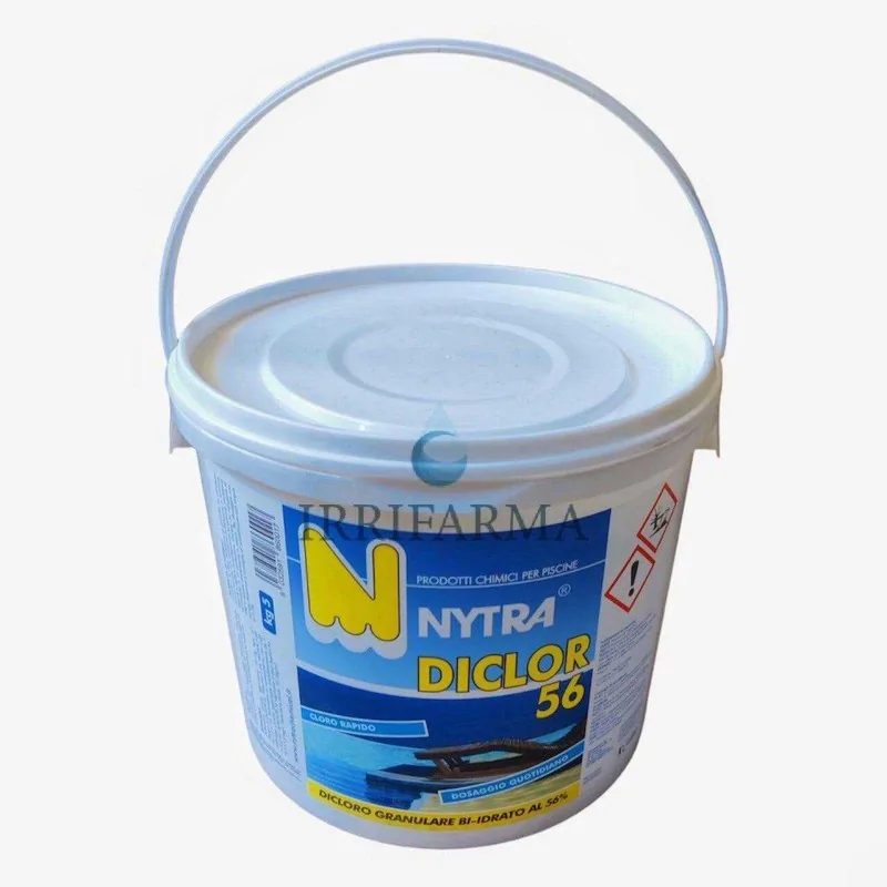Dettaglio manico bidone Cloro per piscine 5 kg Nytra clorazione shock Diclor56 irrifarma.it