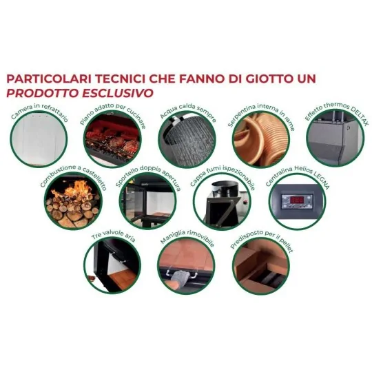 Caratteristiche Termocamino a legna Giotto 30 Plus Helios irrifarma.it