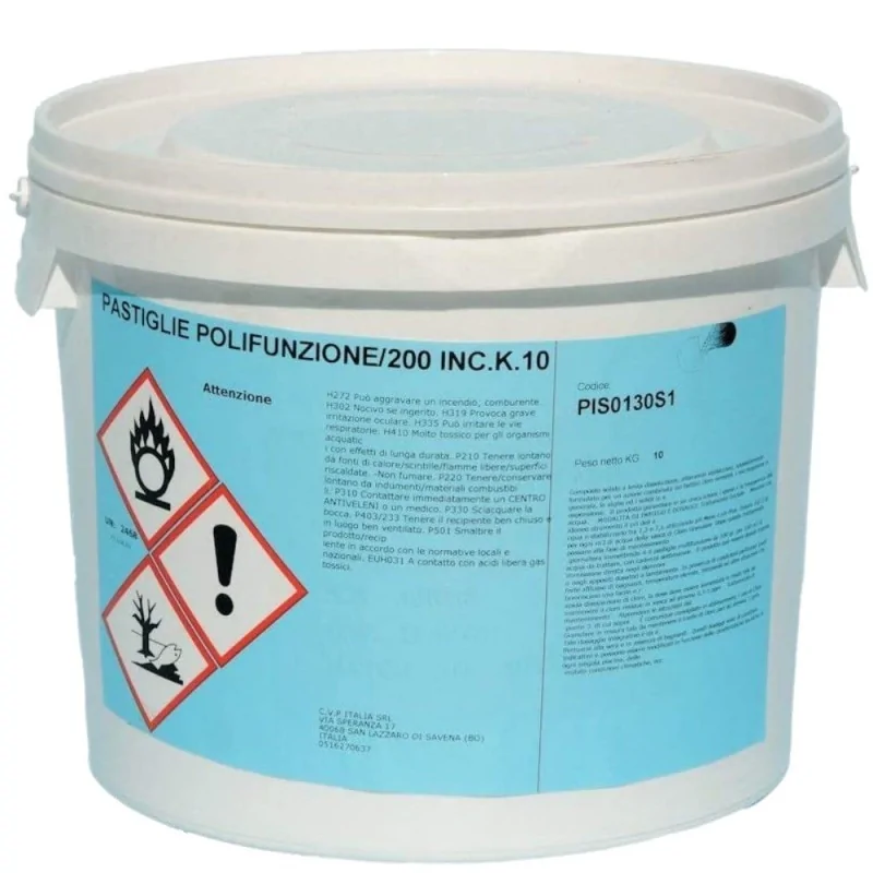 Pastiglie piscina multifunzione in secchio da 10 Kg Brentag 3 azioni Cloro Alghicida Flocculante Brentag irrifarma.it