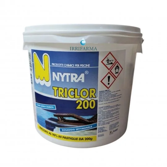 Pastiglie Cloro per Piscina 90% - Tricloro Nytra a Lenta Dissoluzione 200gr (5 kg) irrifarma.it