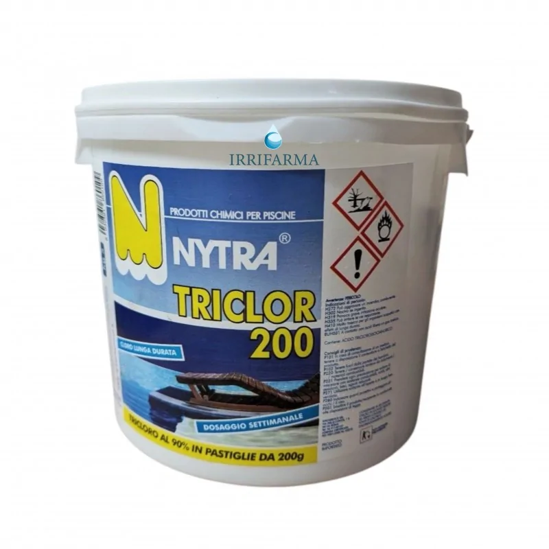 Pastiglie Cloro per Piscina 90% - Tricloro Nytra a Lenta Dissoluzione 200gr (5 kg) irrifarma.it