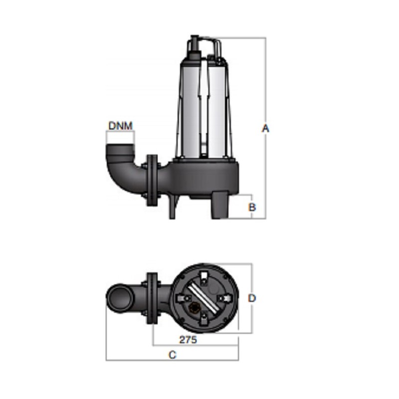 Dimensioni Pompa sommersa acque nere Semisom ST/65/1300 4.5 Hp BBC irrifarma.it