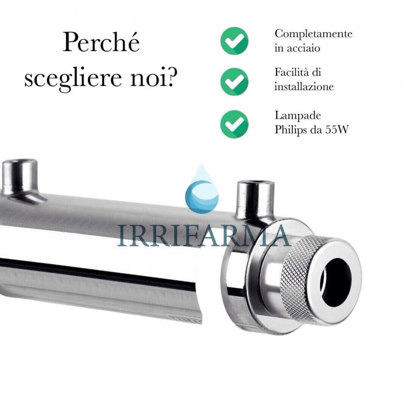 come è fatta Lampada UV per acqua domestica 55W 3/4" sterilizzatore battericida irrifarma.it