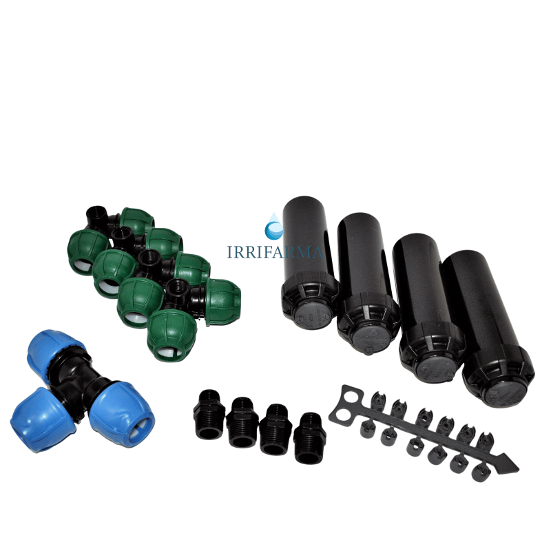 Kit irrigazione interrata 100 mq con irrigatori dinamici Toro T5P e raccordi a compressione irrifarma.it