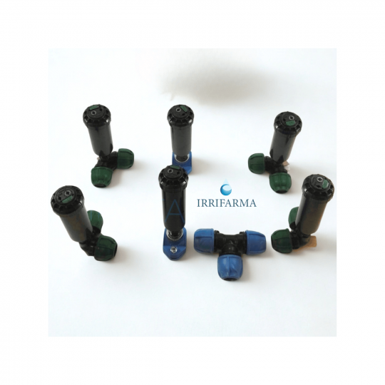Set kit irrigazione interrata 50 mq con irrigatori dinamici SRM e raccordi verdi e blu irrifarma.it