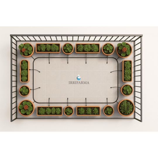 esempio montaggio Impianto irrigazione terrazzo con irrigatori da balcone e per vaso irrifarma.it