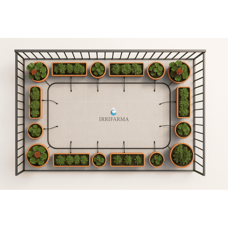 esempio montaggio Impianto irrigazione terrazzo con irrigatori da balcone e per vaso irrifarma.it