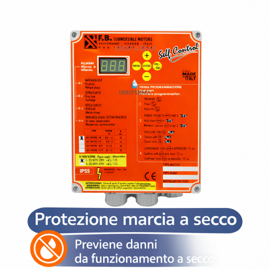 caratteristiche Quadro elettrico avviamento pompa e protezione marcia a secco 220 V Self Control irrifarma.it