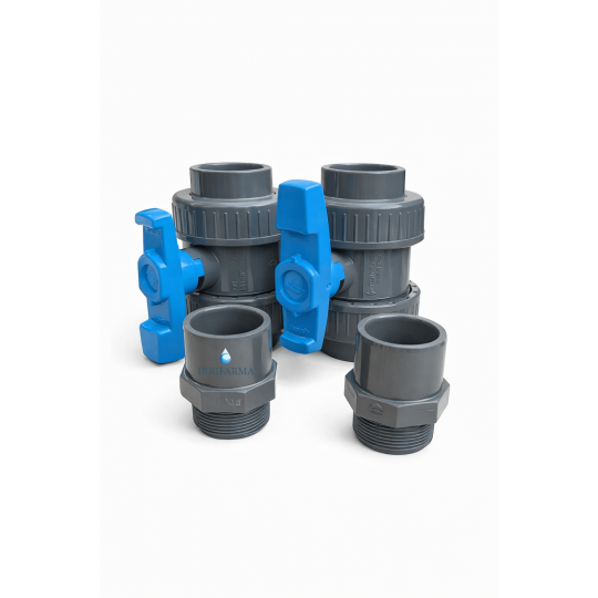 Kit filtrazione piscina 6 m3/h: dettaglio valvole pvc e raccordi irrifarma.it