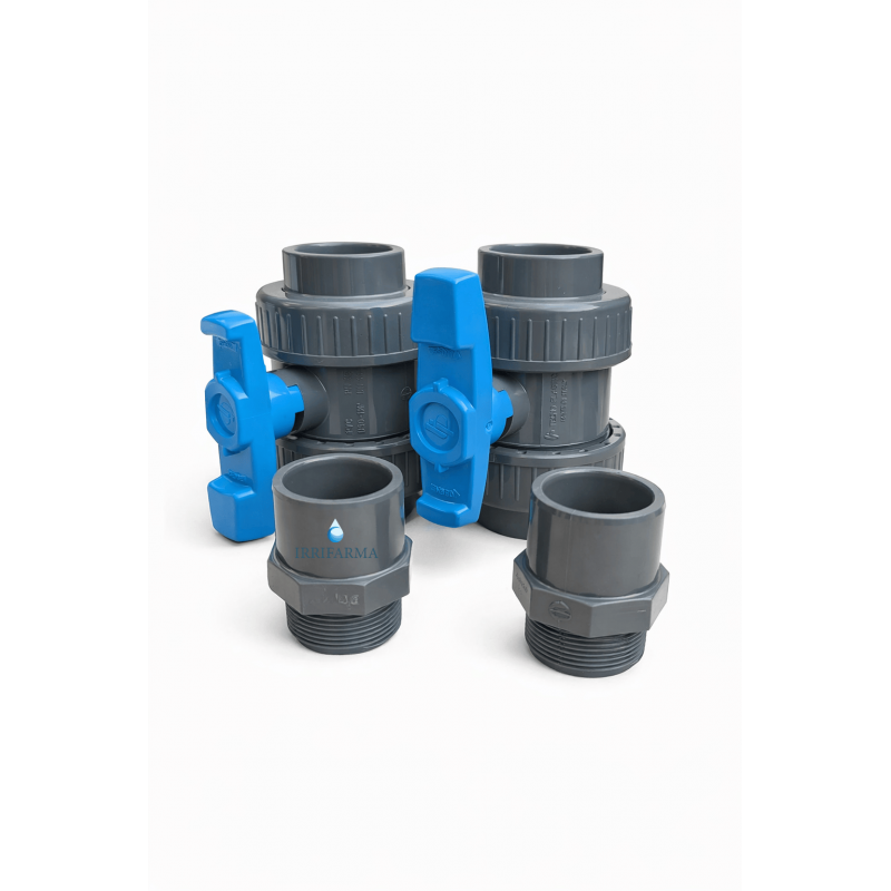 Kit filtrazione piscina 6 m3/h: dettaglio valvole pvc e raccordi irrifarma.it