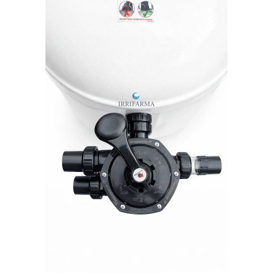 Filtro a sabbia per piscina 10 m3/h Ø500 dettaglio valvola selettrice irrifarma.it