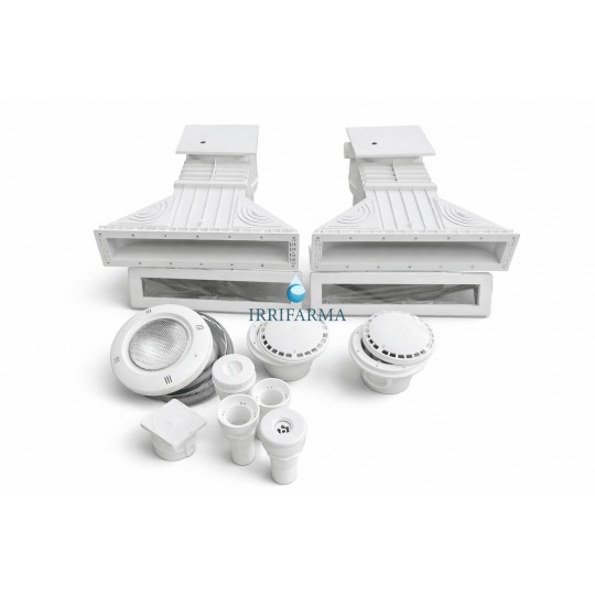 Vista dall'alto kit piscina interrata circolazione per piscine in cemento armato e casseri a 2 Skimmer irrifarma.it