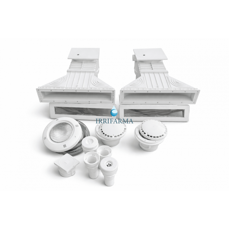 Vista dall'alto kit piscina interrata circolazione per piscine in cemento armato e casseri a 2 Skimmer irrifarma.it