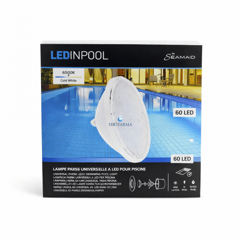 dettaglio confezione Faro piscina LED PAR56 13W bianco freddo 6500K 12V irrifarma.it