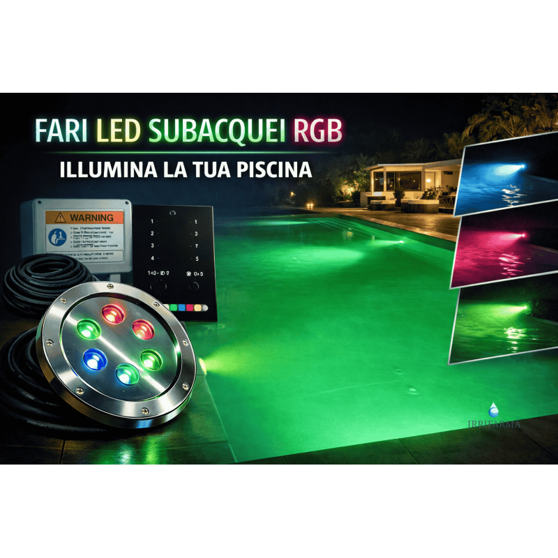 Esempio di realizzazione Kit 4 fari piscina PAR56 RGBW DMX + centralina 5 zone | Teclumen irrifarma.it