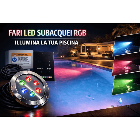 Esempio di realizzazione Kit 4 fari piscina PAR56 RGBW DMX + centralina 5 zone | Teclumen irrifarma.it