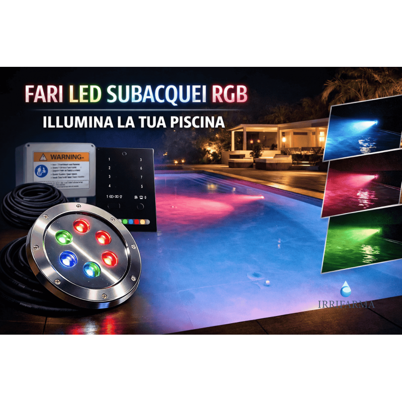 Esempio di realizzazione Kit 4 fari piscina PAR56 RGBW DMX + centralina 5 zone | Teclumen irrifarma.it