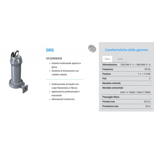 Pompa sommersa trituratrice Zenit GRG 300/2/G50H 2,20 kW