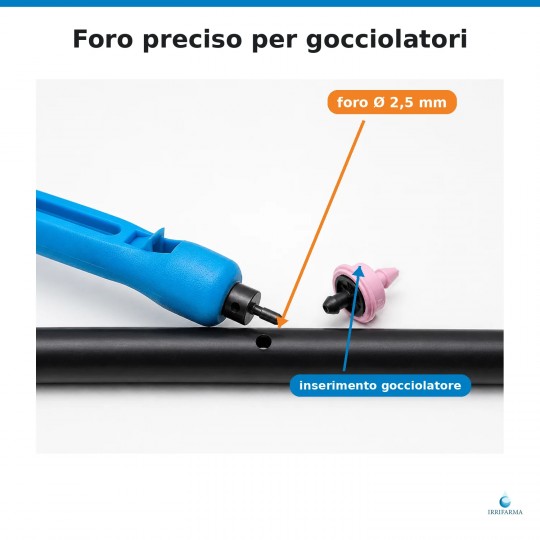 dettaglio foro fustella Fustella fora tubi polietilene a punta 2,5 mm irrifarma.it