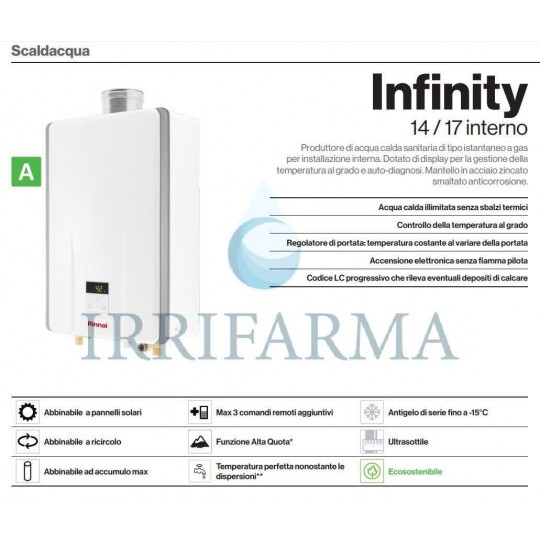 caratteristiche Scaldabagno Rinnai Infinity 17i Metano da interno, camera stagna irrifarma.it