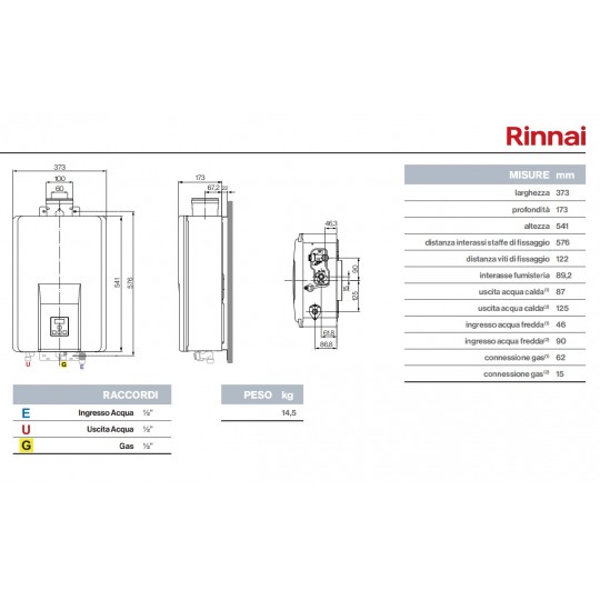 scheda tecnica Scaldabagno Rinnai Infinity 17i Metano da interno, camera stagna irrifarma.it
