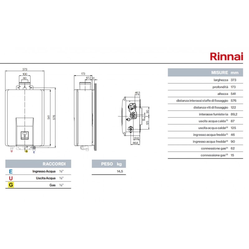 scheda tecnica Scaldabagno Rinnai Infinity 17i Metano da interno, camera stagna irrifarma.it