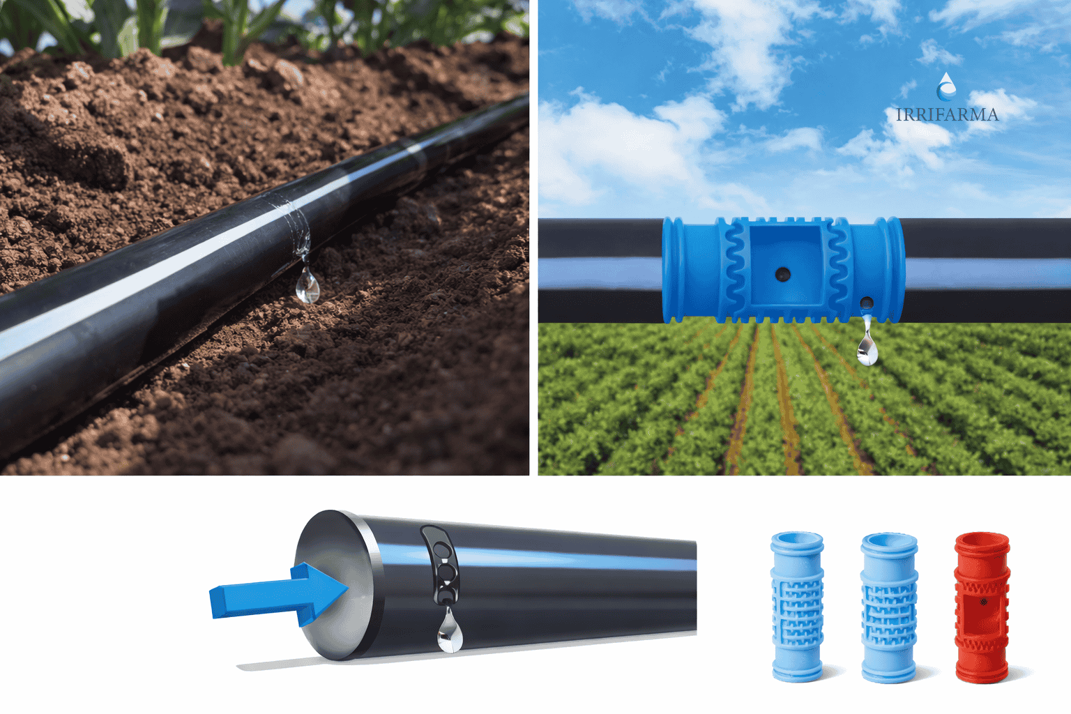 Confronto visivo tra tape professionale, ala gocciolante e linea gocciolante da orto