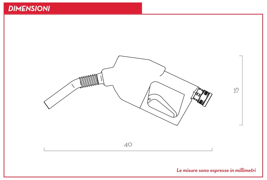 Dimensioni Pistola gasolio automatica per travaso e rifornimento Piusi A60 60 l/min