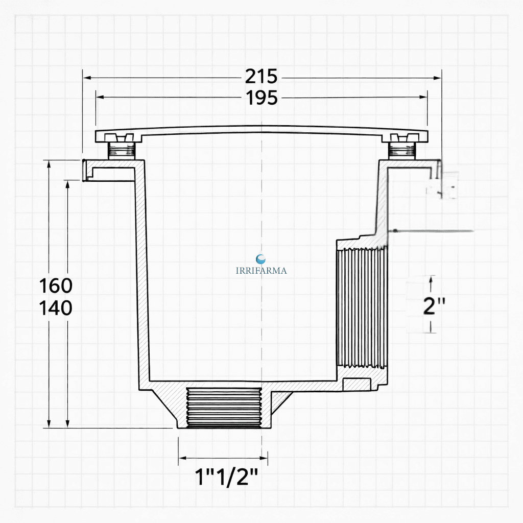Dimensioni e filettature presa di fondo antivortice: attacchi 2 pollici e 1 pollice e mezzo