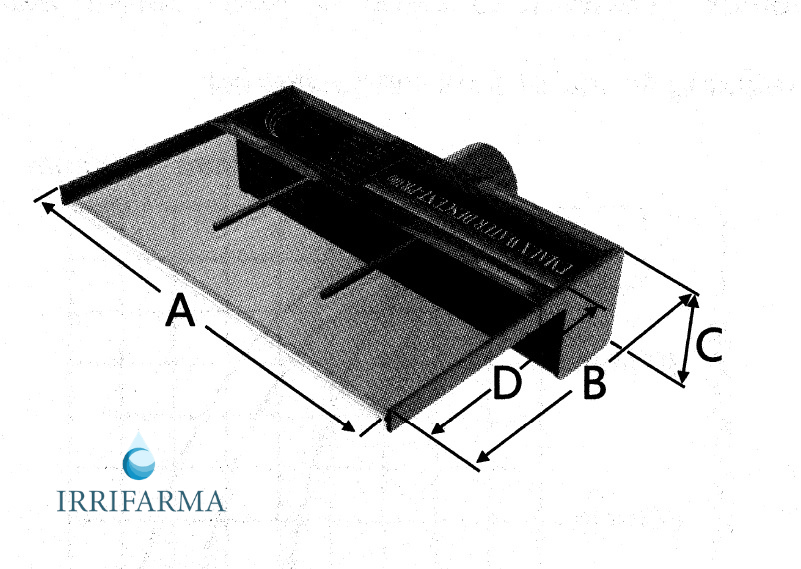 Disegno tecnico quote A-B-C-D lama d'acqua ad incasso 1206 mm (A=1206 B=263 C=76 D=150)