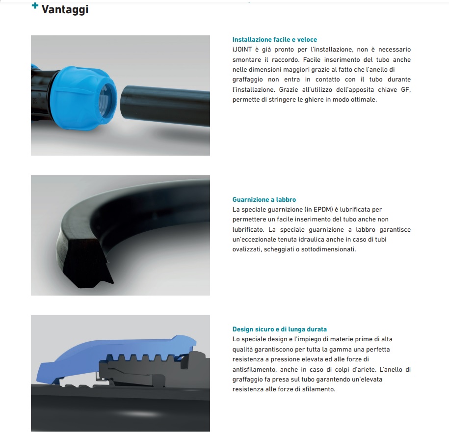 Vantaggi Raccordi a compressione I joint +GF+